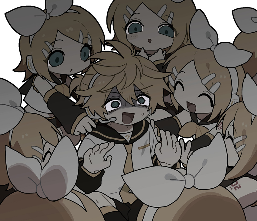 1boy, 6+girls, absurdres, blonde_hair, blue_eyes, hairband, highres, jihecchi