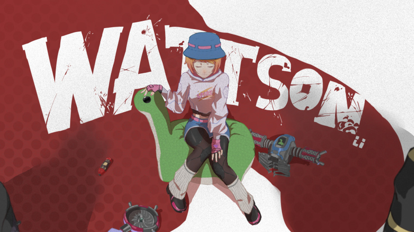 animification, apex_legends, belt, black_footwear, black_pantyhose, blue_hat, blue_shorts, boots