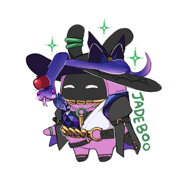 2others, apple, bangboo_(zenless_zone_zero), chewinggum_p, chibi, chibi_only, closed_eyes, company_connection