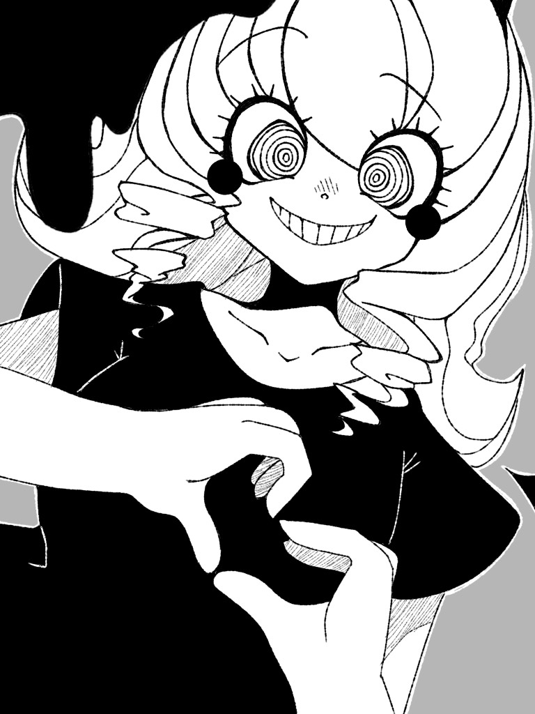 1girl, @_@, alternate_costume, alternate_hairstyle, blush_stickers, breasts, collarbone, crazy_eyes