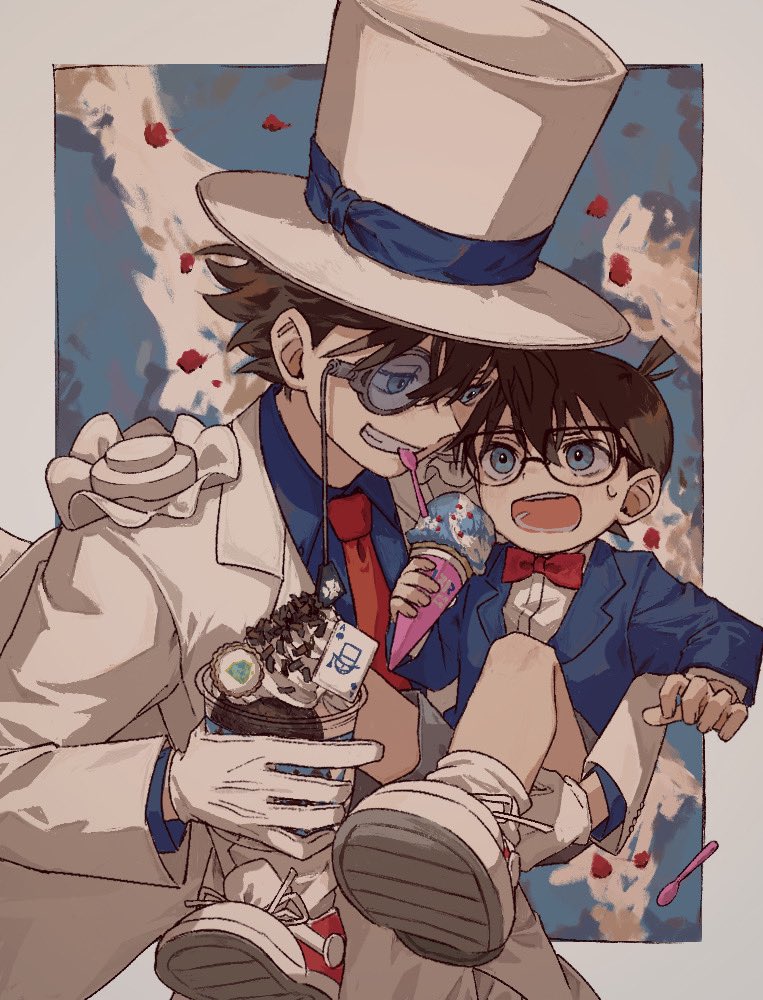2boys, baskin-robbins, blue_eyes, brown_hair, child, edogawa_conan, food, hat