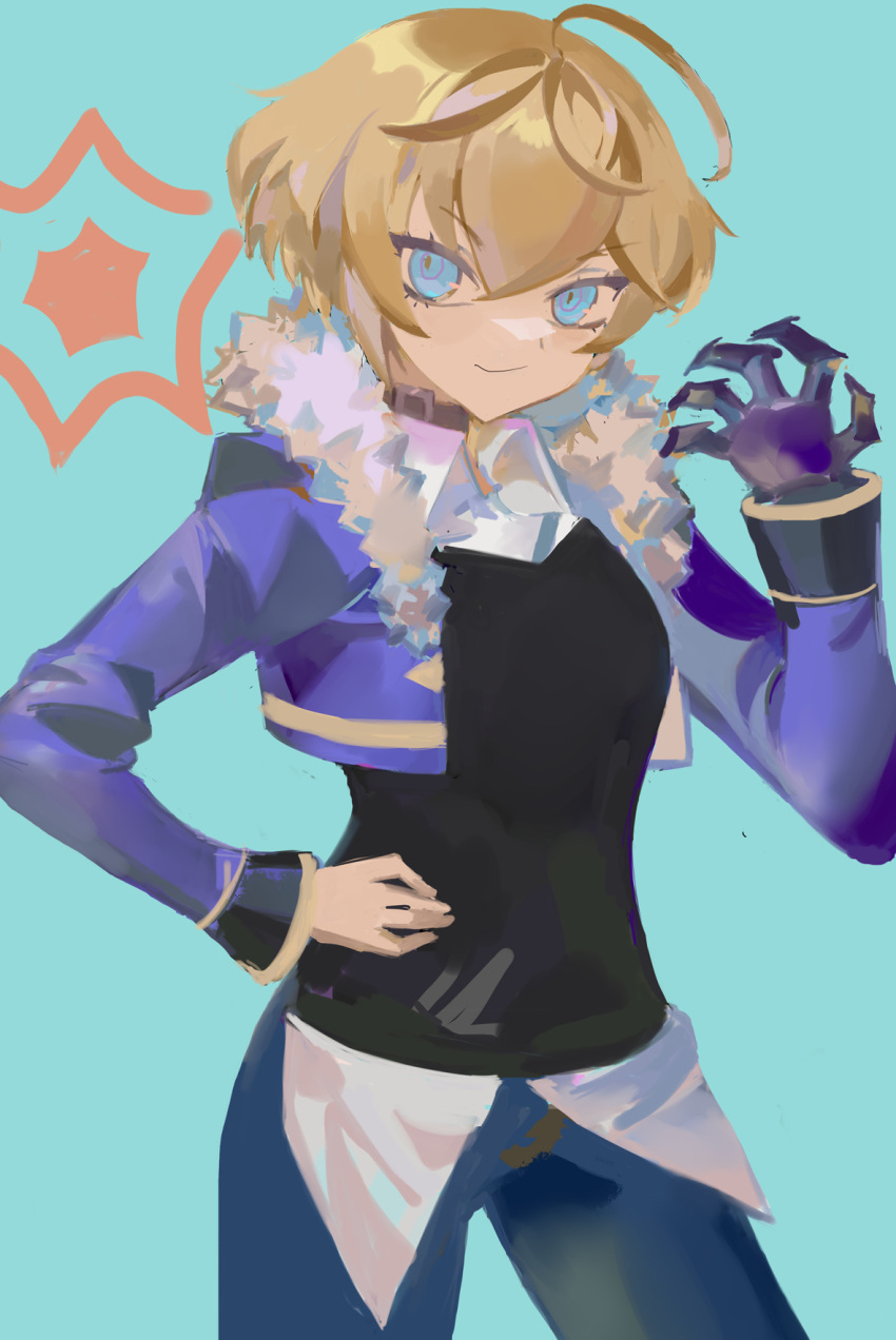 1girl, ahoge, blonde_hair, blue_eyes, blue_jacket, cropped_jacket, fire_emblem, fire_emblem_engage