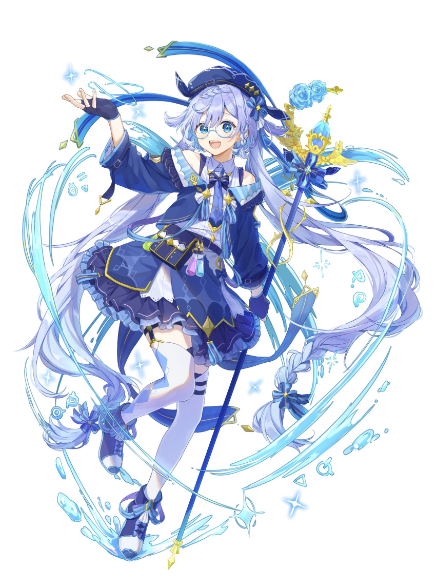 1girl, bespectacled, blue_eyes, blue_hair, character_request, full_body, glasses, gloves