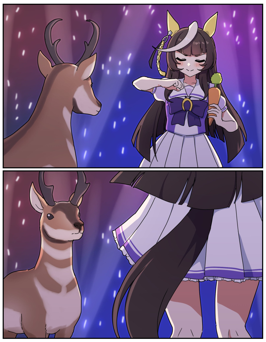 1girl, animal_ears, black_hair, bow, bowtie, breasts, brown_hair, calstone_light_o_(umamusume)