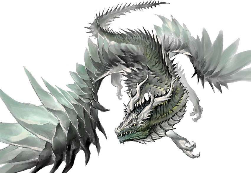 animal_focus, claws, dragon, full_body, highres, horns, lizardmancc, looking_at_viewer