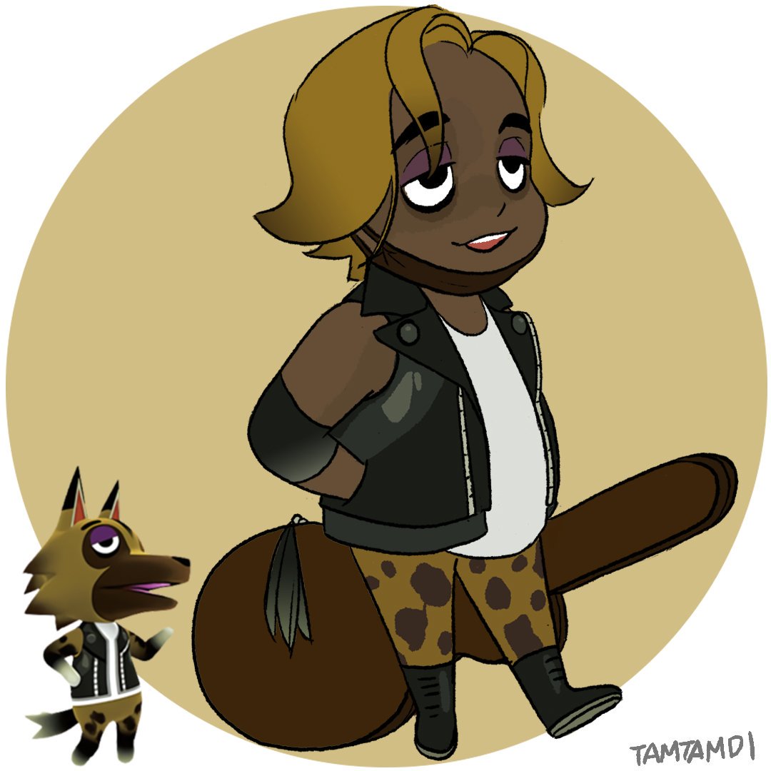 1boy, animal_crossing, animal_print, bags_under_eyes, black_footwear, black_jacket, brown_hair, dark-skinned_male