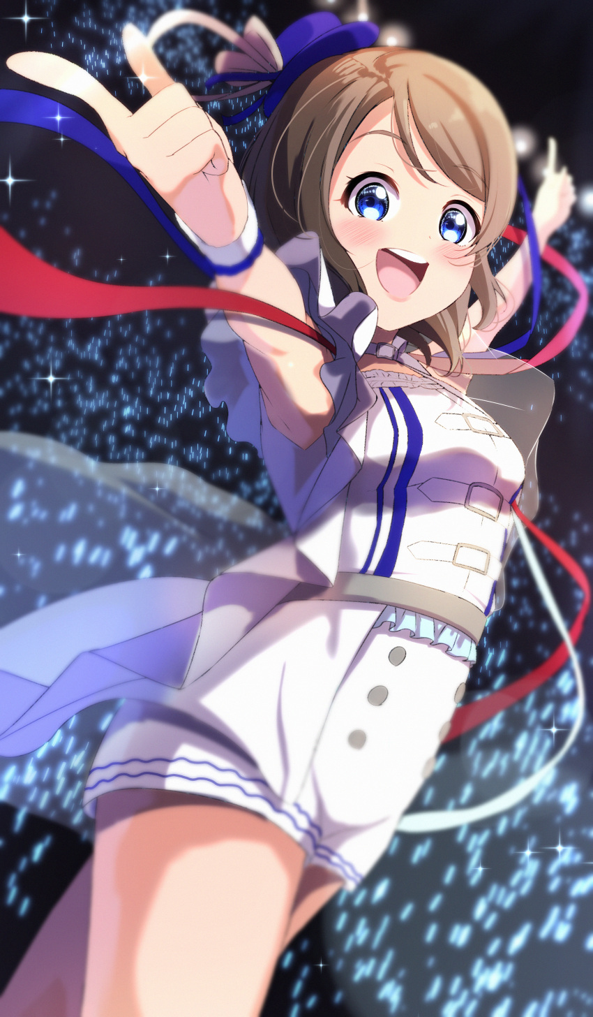 1girl, absurdres, beginners_sailing, blue_eyes, blush, brown_hair, frills, from_side