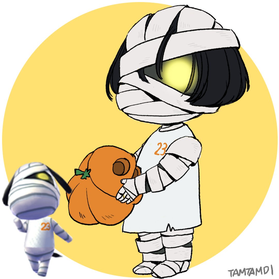 1boy, animal_crossing, bandage_over_one_eye, black_hair, colored_skin, food, full_body, glowing