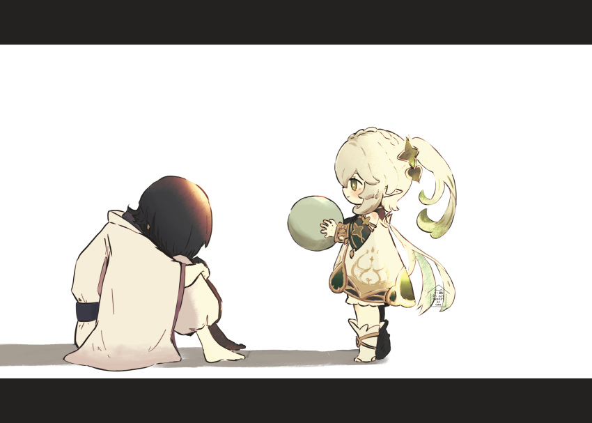 1boy, 1girl, absurdres, armlet, ball, barefoot, belt, black_belt