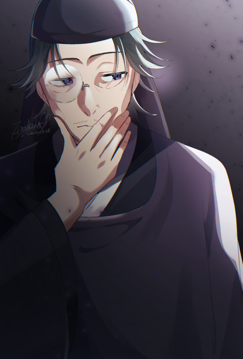 1boy, absurdres, artist_name, black_eyes, black_hat, chinese_clothes, dated, enishidayuu
