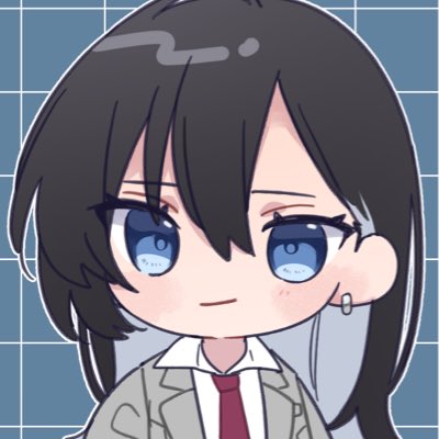1girl, black_hair, blue_eyes, blue_hair, chibi, chibi_only, closed_mouth, colored_inner_hair, commentary, earrings, grey_jacket, hair_between_eyes, hashtag-only_commentary, jacket, jewelry, kashikaze, kimi_ga_hoeru_tame_no_uta_o, light_blue_hair, long_hair, lowres, multicolored_hair, narumiya_yuu, necktie, red_necktie, school_uniform, shirt, solo, upper_body, white_shirt