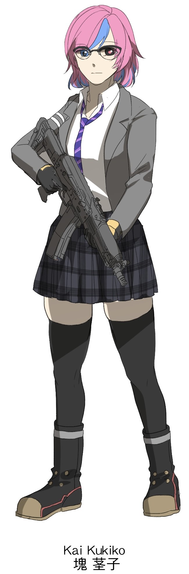 black_sclera, colored_sclera, crossover_nexus_project, crossover_nexus_series, glasses, gun, highres, holding