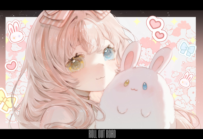 1girl, :3, blue_eyes, blush, bow, closed_mouth, heart, heterochromia