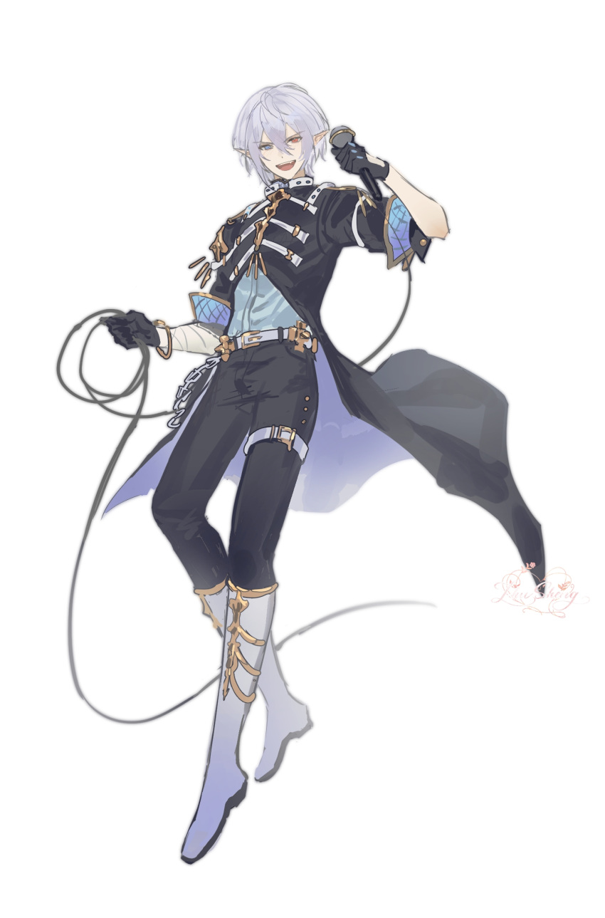 belt, black_coat, black_gloves, coat, full_body, gloves, granblue_fantasy, grey_hair