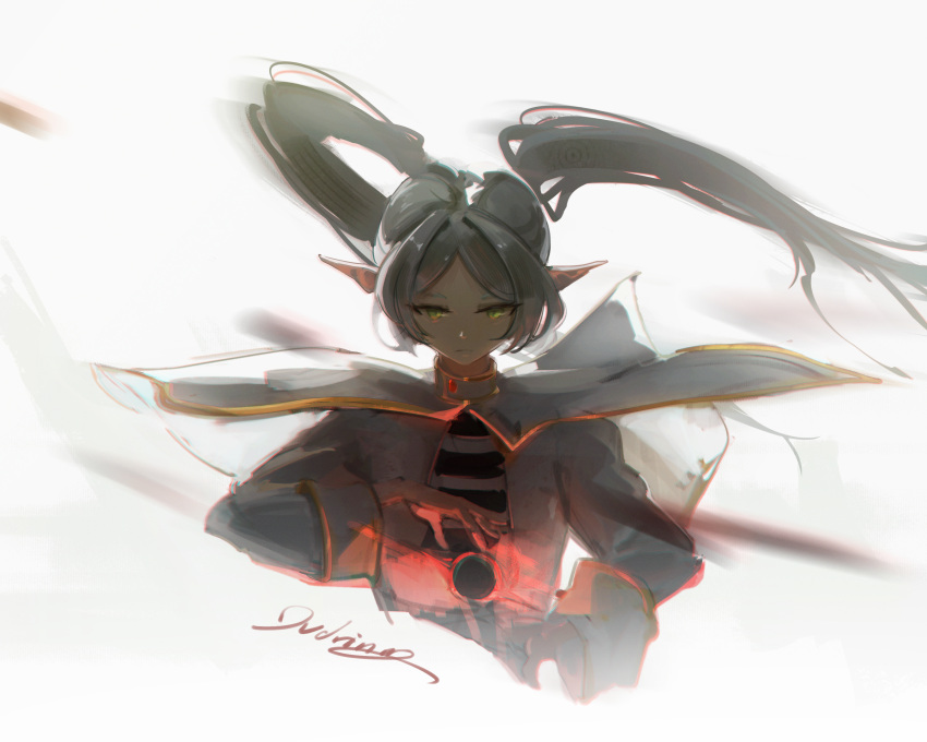 1girl, absurdres, capelet, casting_spell, cropped_torso, dudrinm, elf, frieren