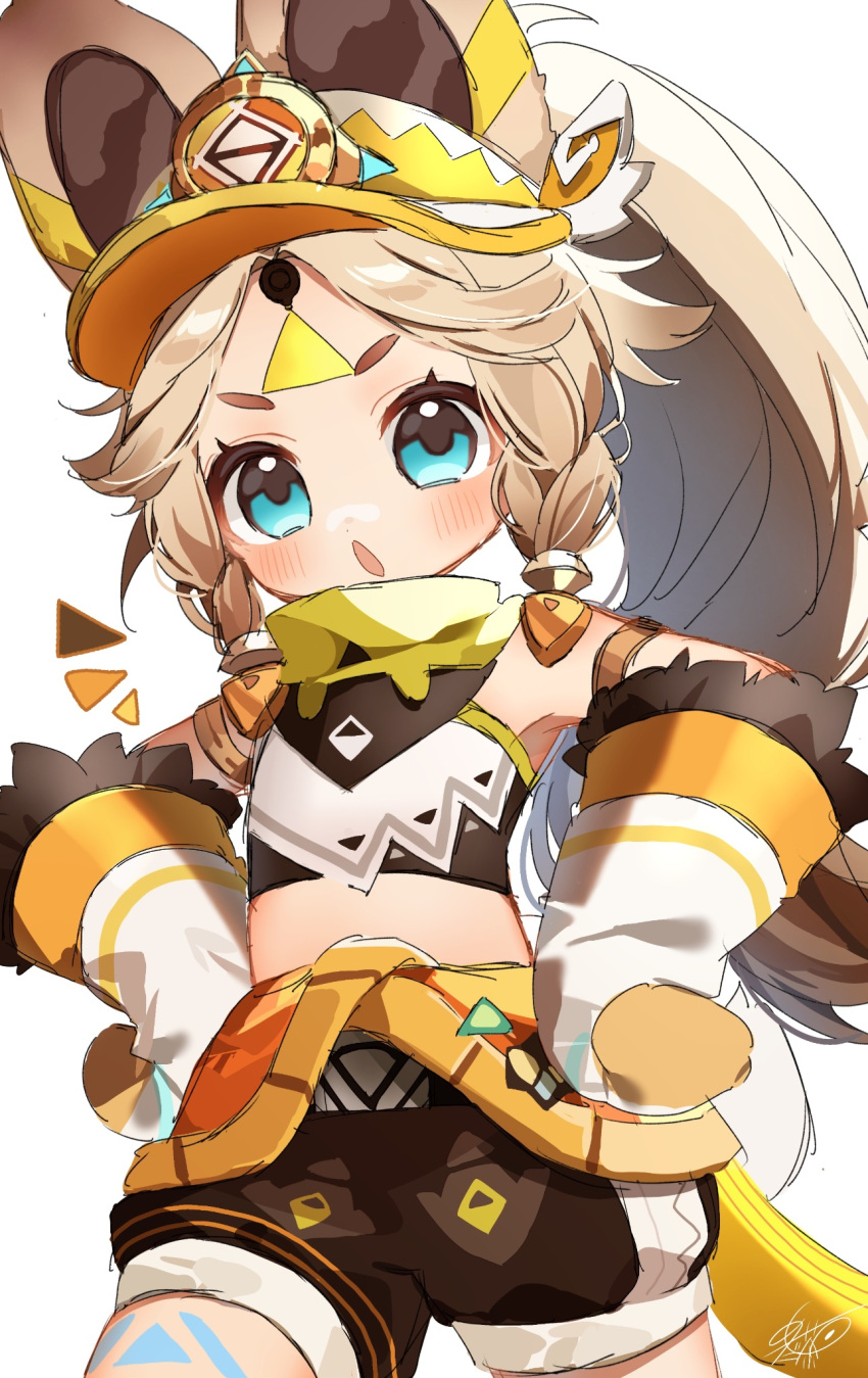 1girl, :o, animal_ears, armlet, artist_name, bandana, bare_shoulders, black_shirt