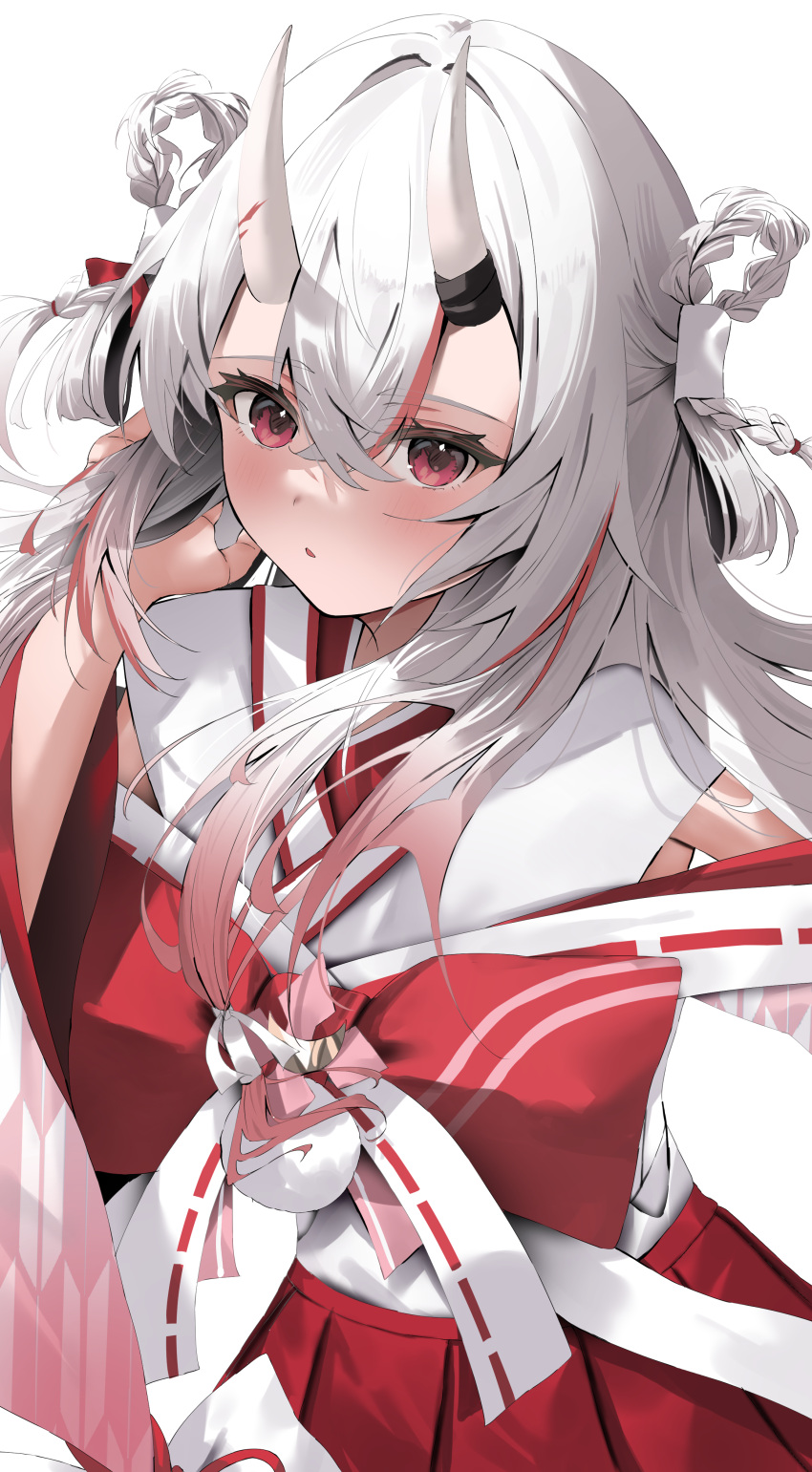 1girl, absurdres, adjusting_hair, blush, commentary_request, gradient_hair, hair_between_eyes, highres