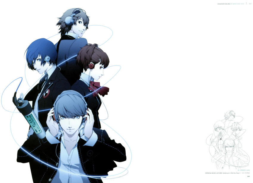 arisato_minato, artbook, female_protagonist_(persona_3), headphones, highres, kanzato_shin, narukami_yuu, persona