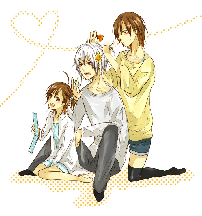 accelerator_family, ahoge, bberry, black_legwear, black_thighhighs, brown_hair, dress, find_arist