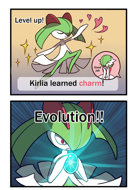 closed_eyes, colored_skin, dawn_stone, english_text, gardevoir, green_hair, green_skin, hair_over_one_eye