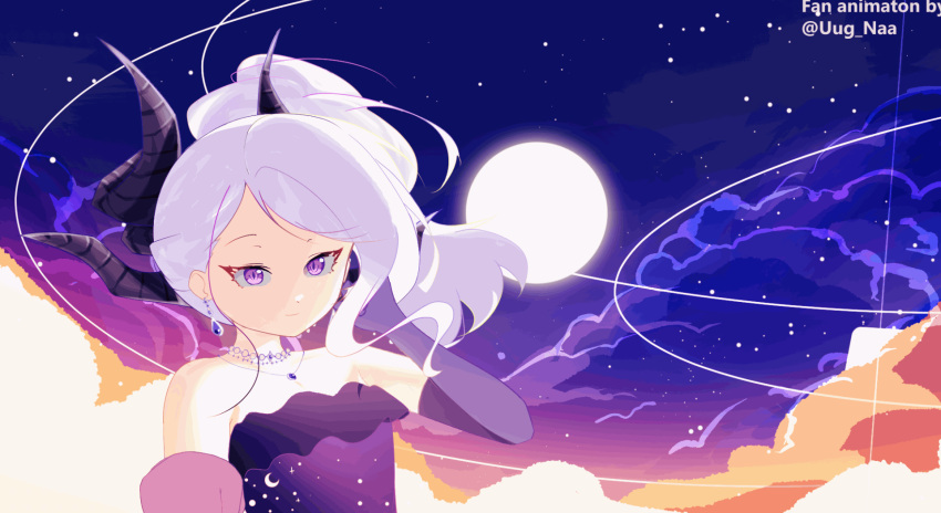 1girl, animated, animated_gif, blue_archive, demon, dress, earrings, gloves