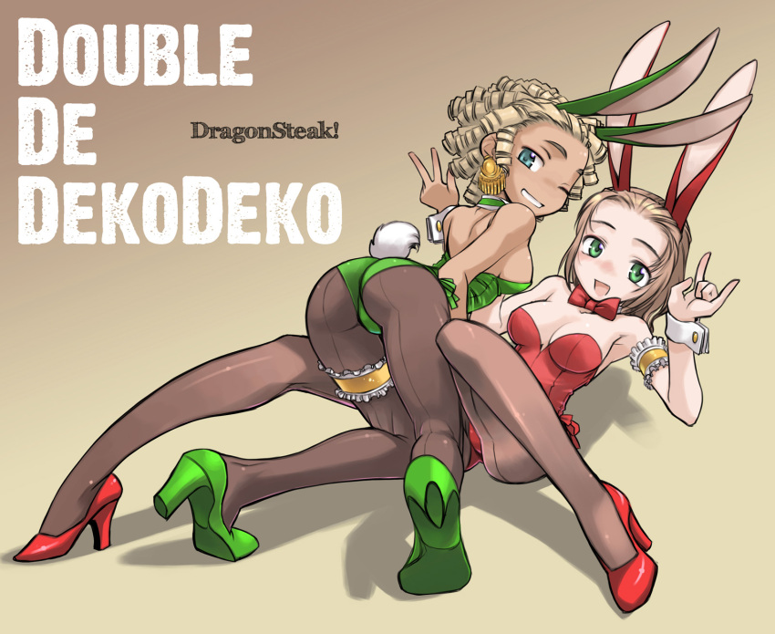 animal_ears, arm_garter, ass, bad_id, blonde_hair, blue_eyes, breasts, bunny_ears