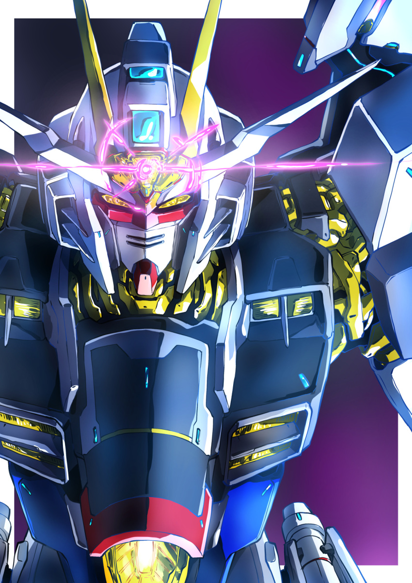 firing, glowing, glowing_eyes, gundam, gundam_seed, gundam_seed_freedom, highres, looking_at_viewer