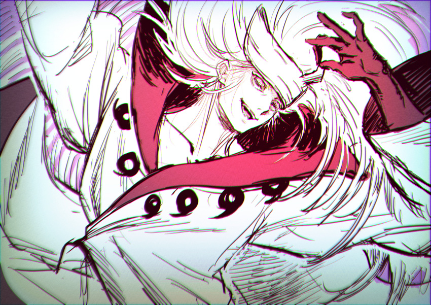 1boy, black_gloves, collarbone, colored_skin, gloves, gurekoguriko, highres, horns