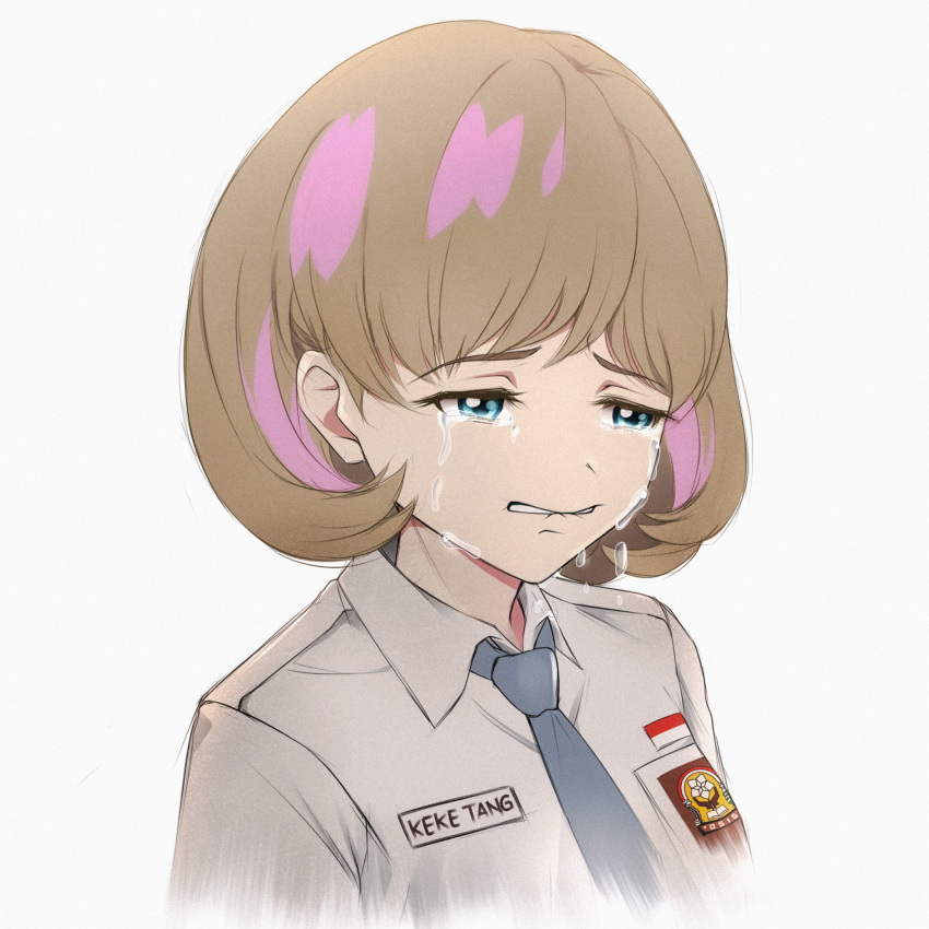 1girl, anagatajavanese, blue_eyes, blue_necktie, character_name, commentary_request, cropped_torso, crying