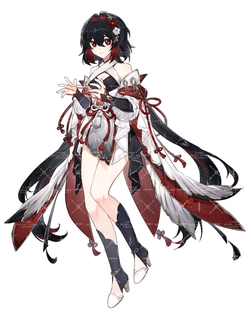 1girl, aoqun, banjiang_banfan, bare_shoulders, black_hair, chinese_clothes, closed_mouth, colored_inner_hair