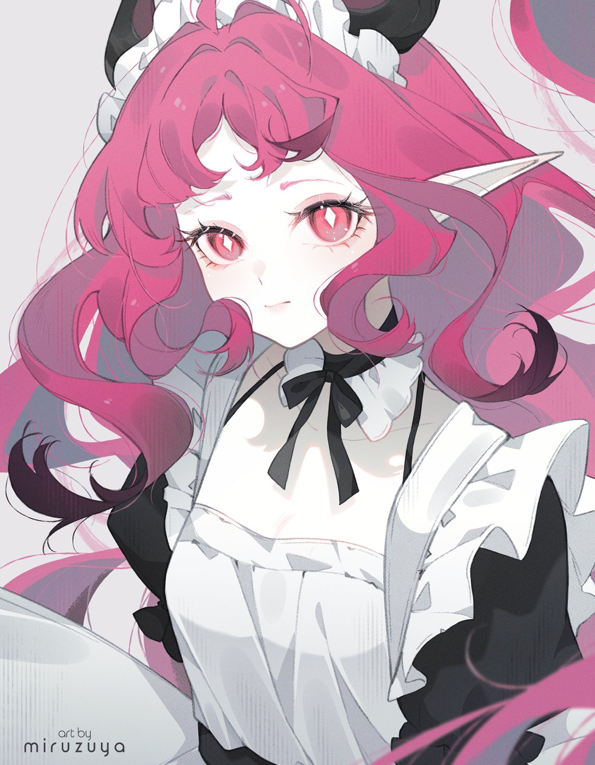 1girl, alternate_costume, apron, arknights, artist_name, black_shirt, choker, closed_mouth