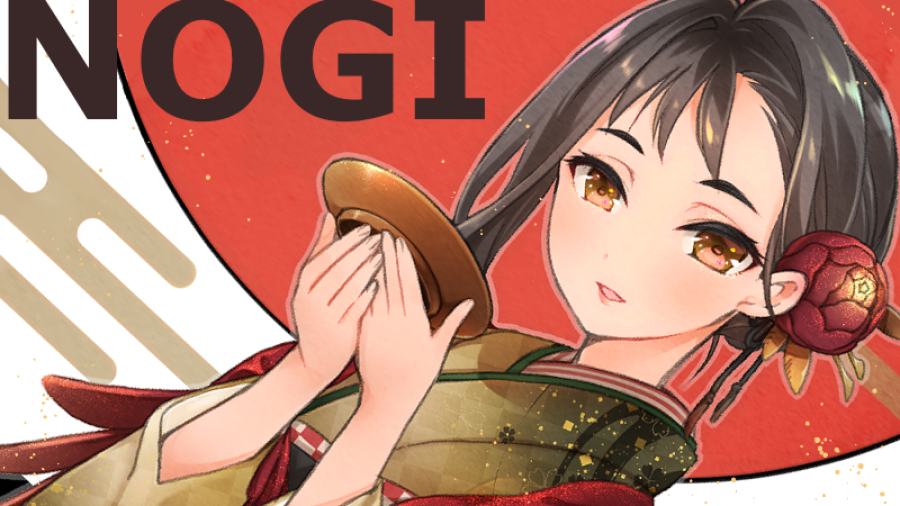1girl, artist_name, black_hair, brown_eyes, cup, dutch_angle, egasumi, flower
