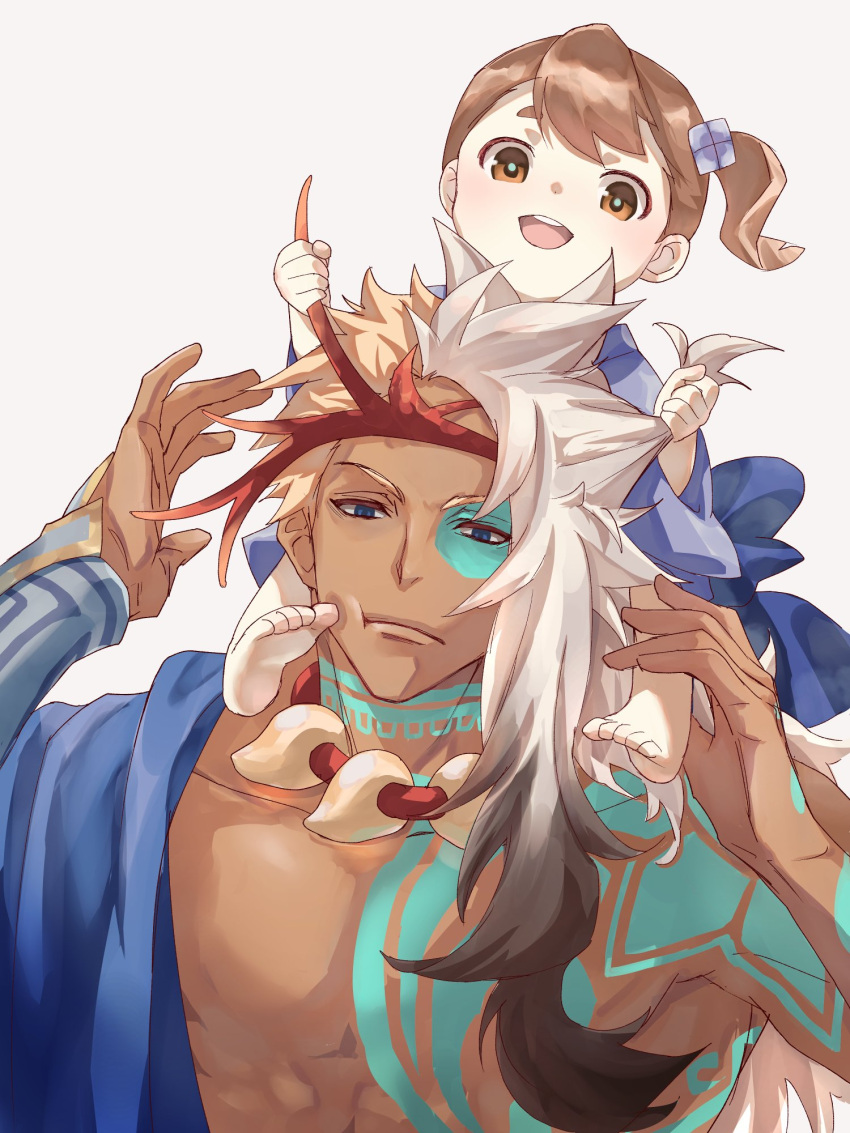 1boy, 1girl, :d, :t, aopix_001, asymmetrical_hair, black_hair, blonde_hair