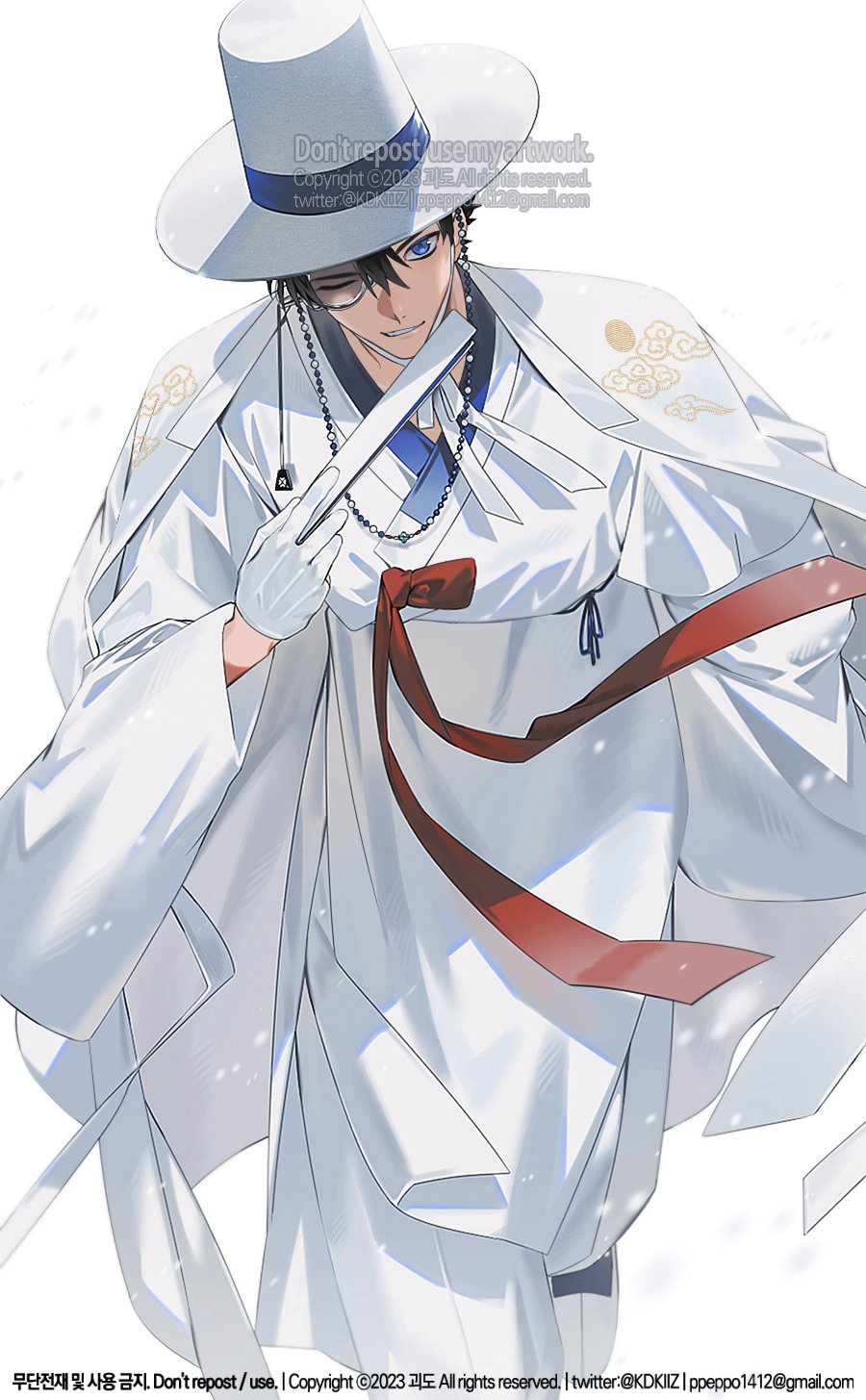 1boy, adapted_costume, black_hair, black_socks, blue_eyes, blue_ribbon, cape, commentary