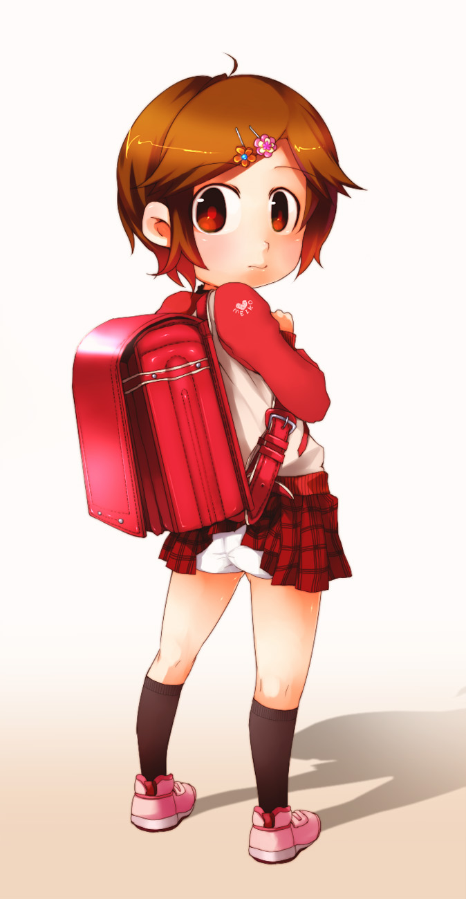 backpack, bag, brown_eyes, brown_hair, child, hair_ornament, hairclip, highres