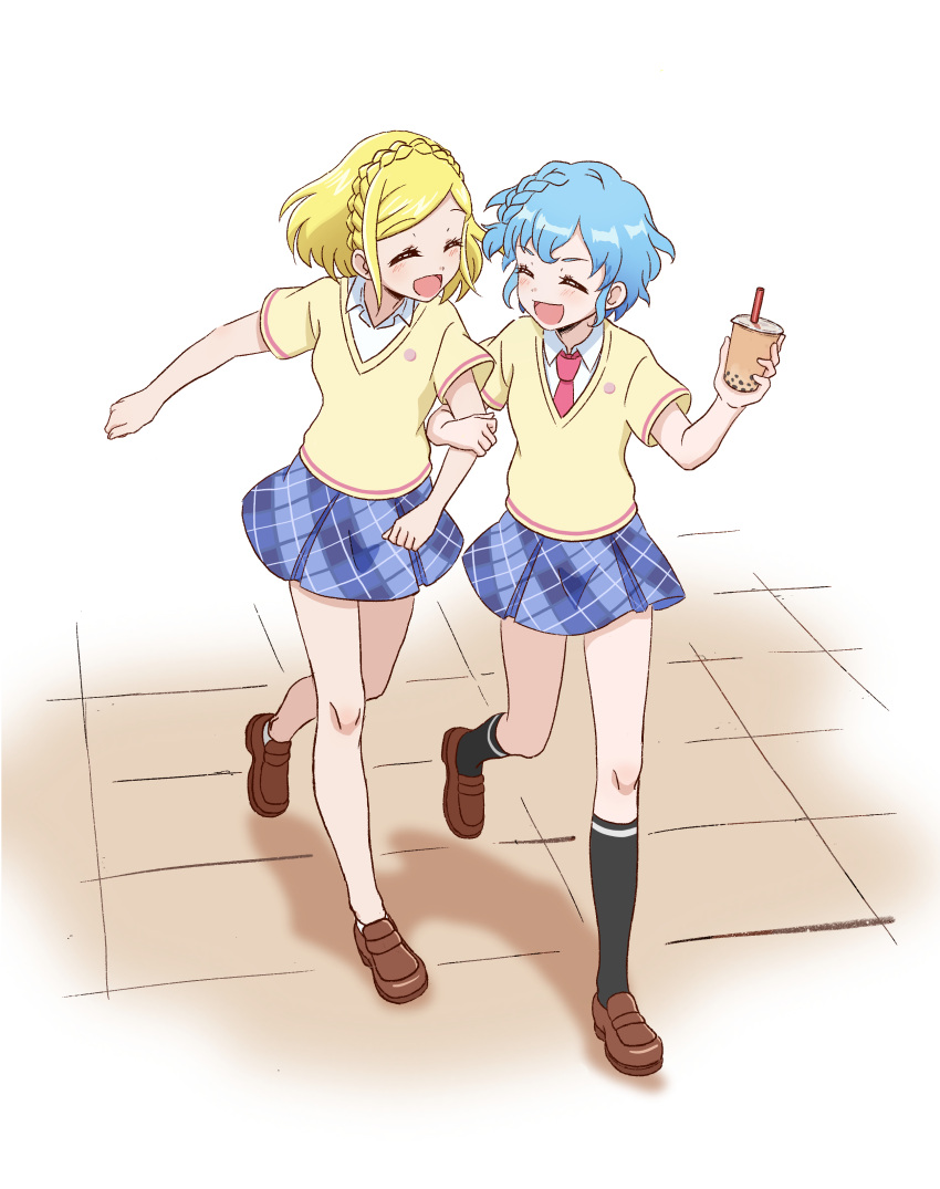 2girls, :d, ^_^, a_(toitoitoioekk), absurdres, arm_grab, bad_id, bad_twitter_id