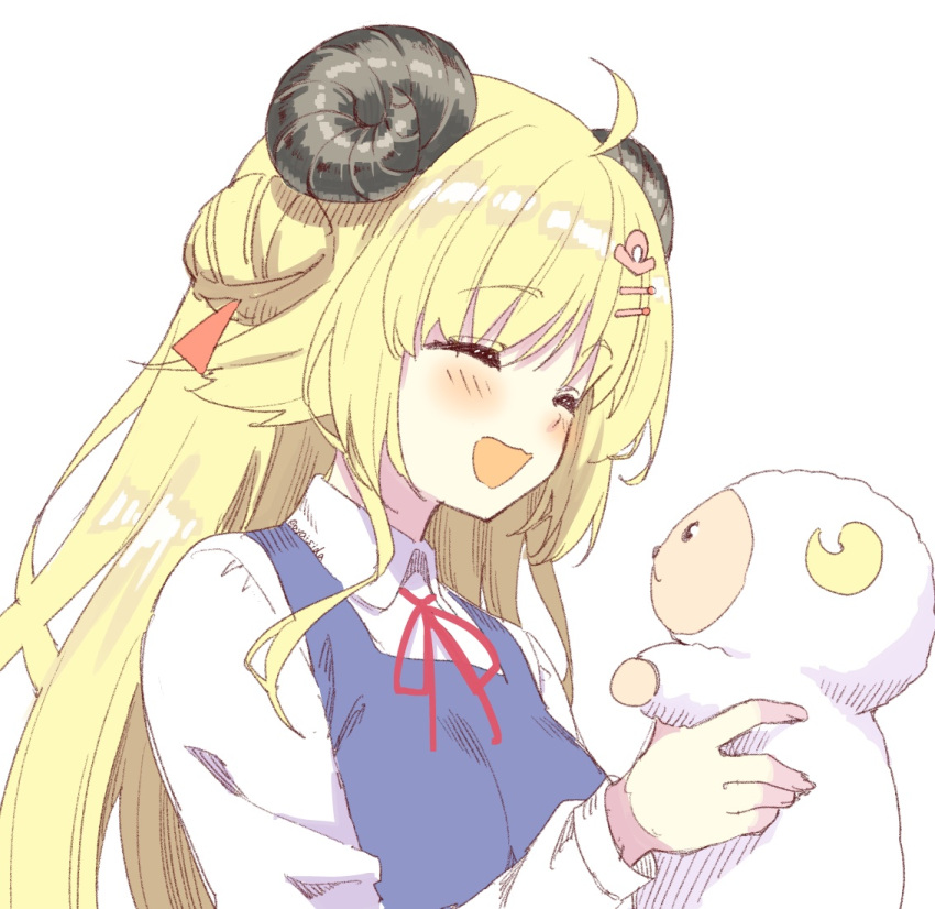 1girl, :d, ahoge, alternate_costume, animal, animal_ears, blonde_hair, blush
