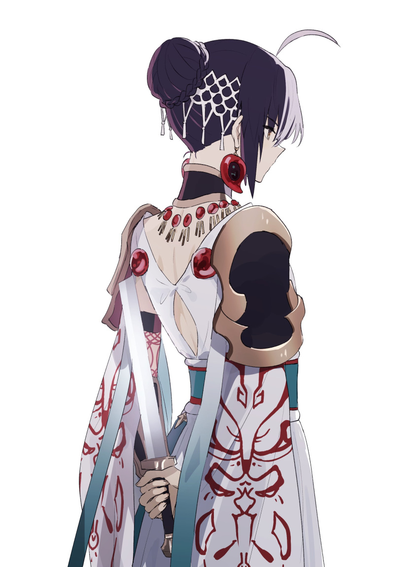 1other, absurdres, ahoge, androgynous, back_cutout, black_hair, braid, braided_bun