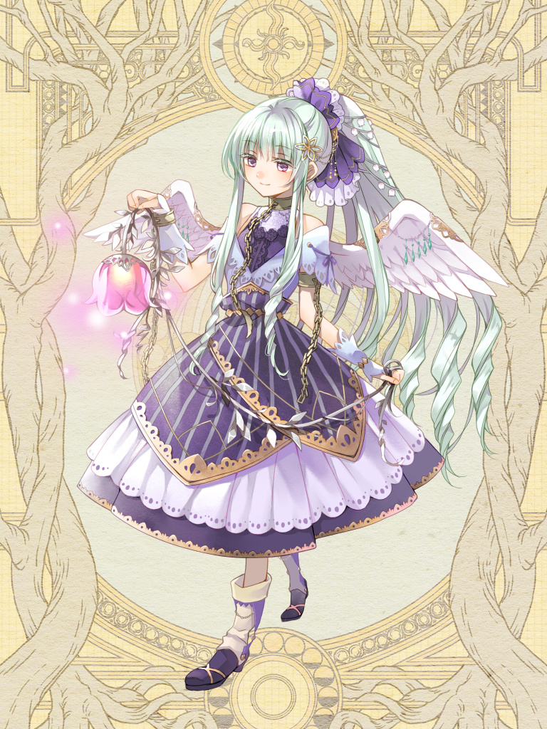 1girl, armlet, breasts, chain, dairoku_ryouhei, dress, feathered_wings, flower