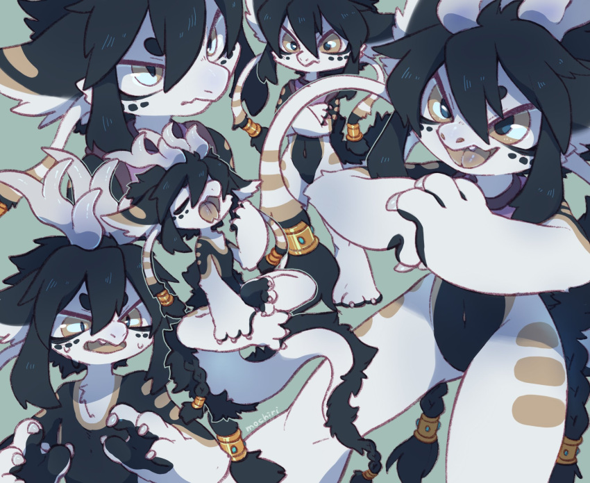 1boy, animal_ears, animal_feet, animal_hands, black_fur, black_hair, body_fur, brown_eyes