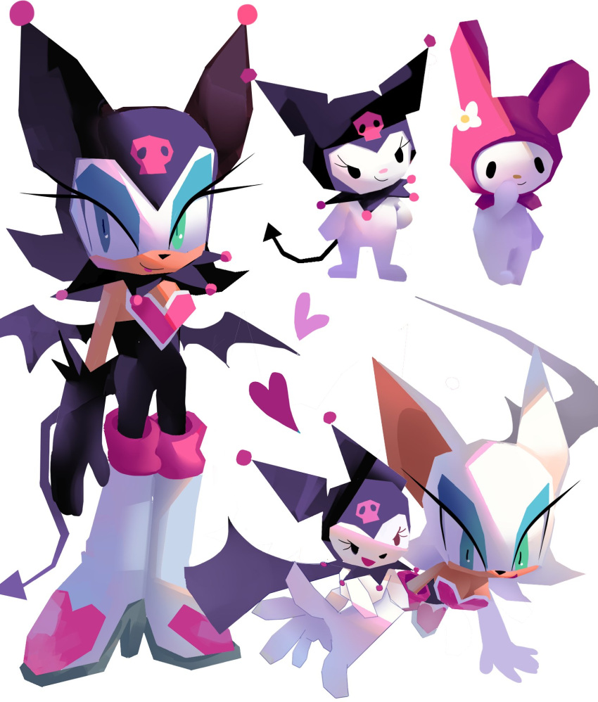 3girls, animal_ears, animal_nose, bat_girl, bat_wings, boots, budgie177, closed_mouth