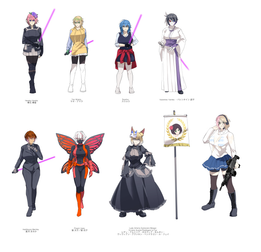 6+girls, absurdres, anni_(isekai_monogatari), banner, blonde_hair, blue_hair, crossover_nexus_project, crossover_nexus_series