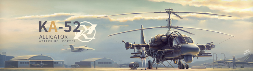1girl, 1other, absurdres, aircraft, aircraft_request, airfield, artist_name, clouds