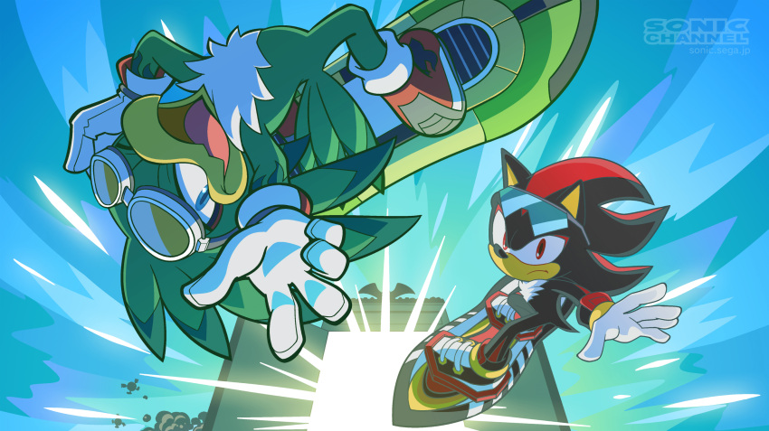 2boys, artist_request, blue_background, blue_eyes, egg_pawn, explosion, eyewear_on_head, furry