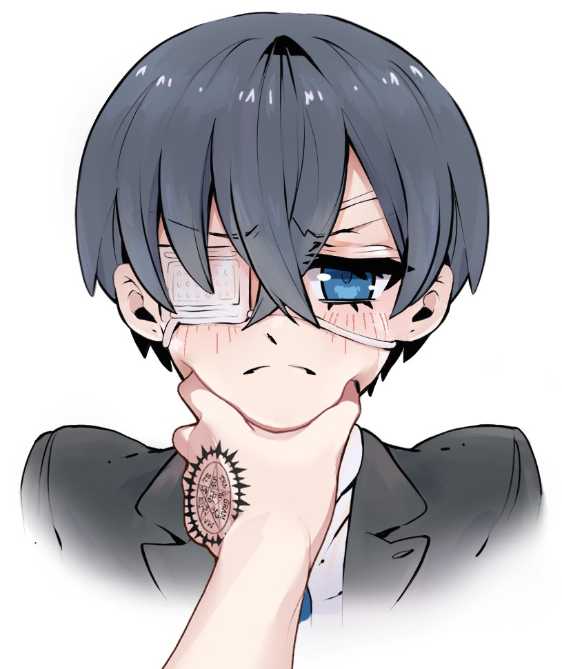2boys, bishounen, black_jacket, blue_eyes, blue_hair, charcomcgee, ciel_phantomhive, closed_mouth