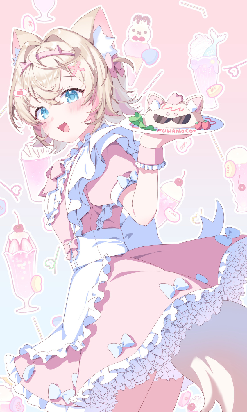 1girl, absurdres, animal_ear_fluff, animal_ears, apron, blonde_hair, blue_eyes, blush