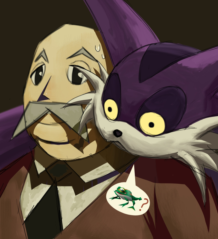 2boys, ai-generated_art_(topic), animal_ears, animal_nose, big_the_cat, brown_jacket, cat_boy, closed_mouth