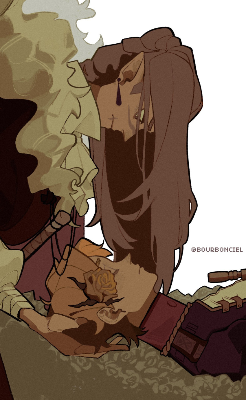 2boys, artist_name, bourbonciely, closed_eyes, commentary, death, dream_smp, earrings