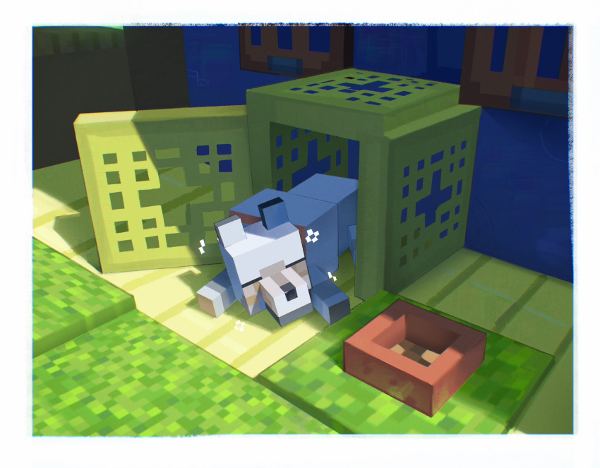 animal, animal_focus, border, closed_eyes, commentary, dog, english_commentary, fake_screenshot