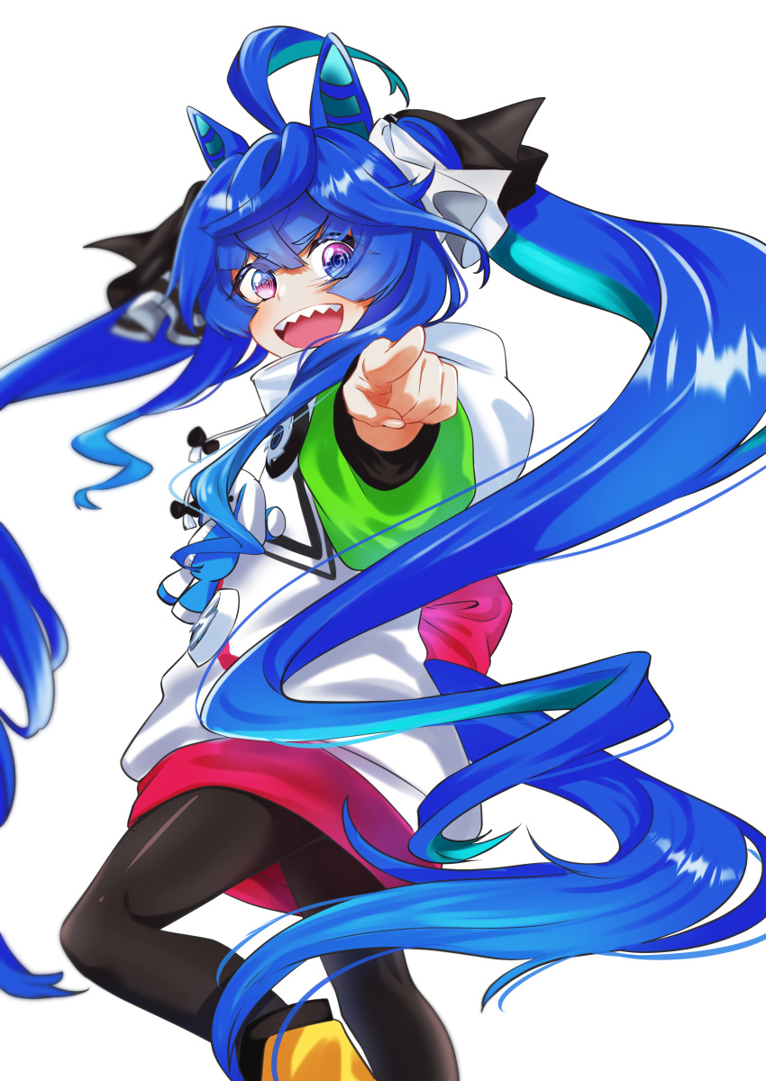 1girl, :d, @_@, absurdres, ahoge, animal_ears, black_pantyhose, blue_eyes